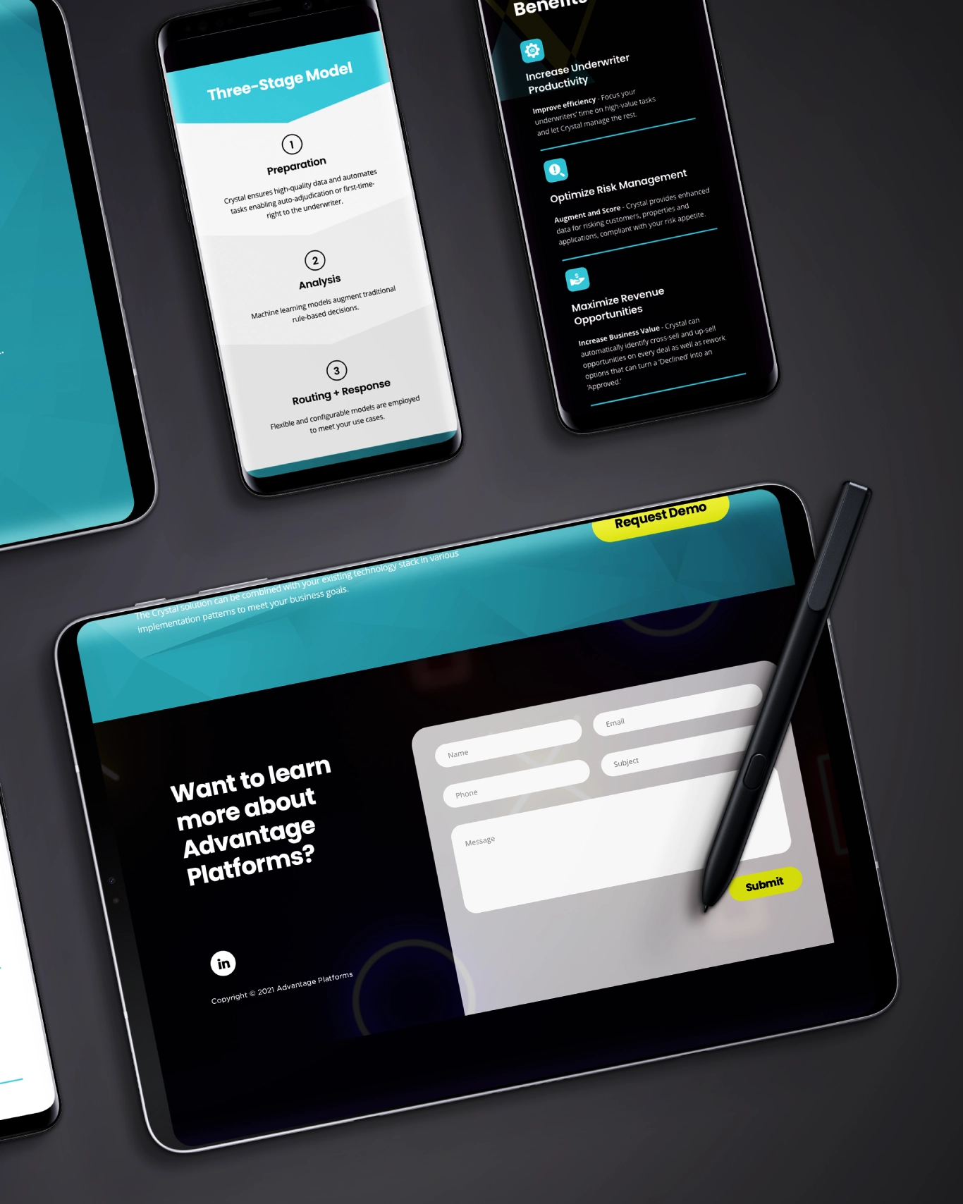 Advantage Platfroms website mockup on multiple devices
