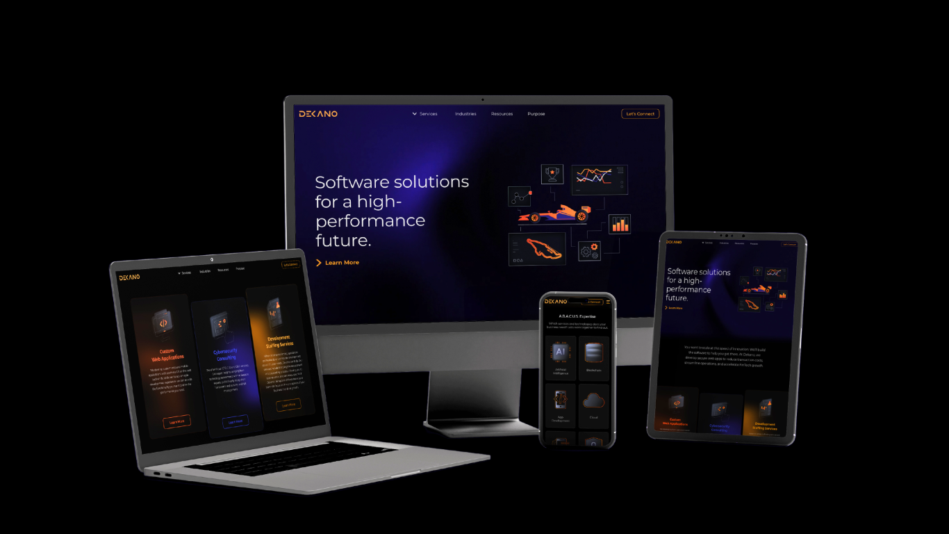 Dekano website design mockup on multiple devices