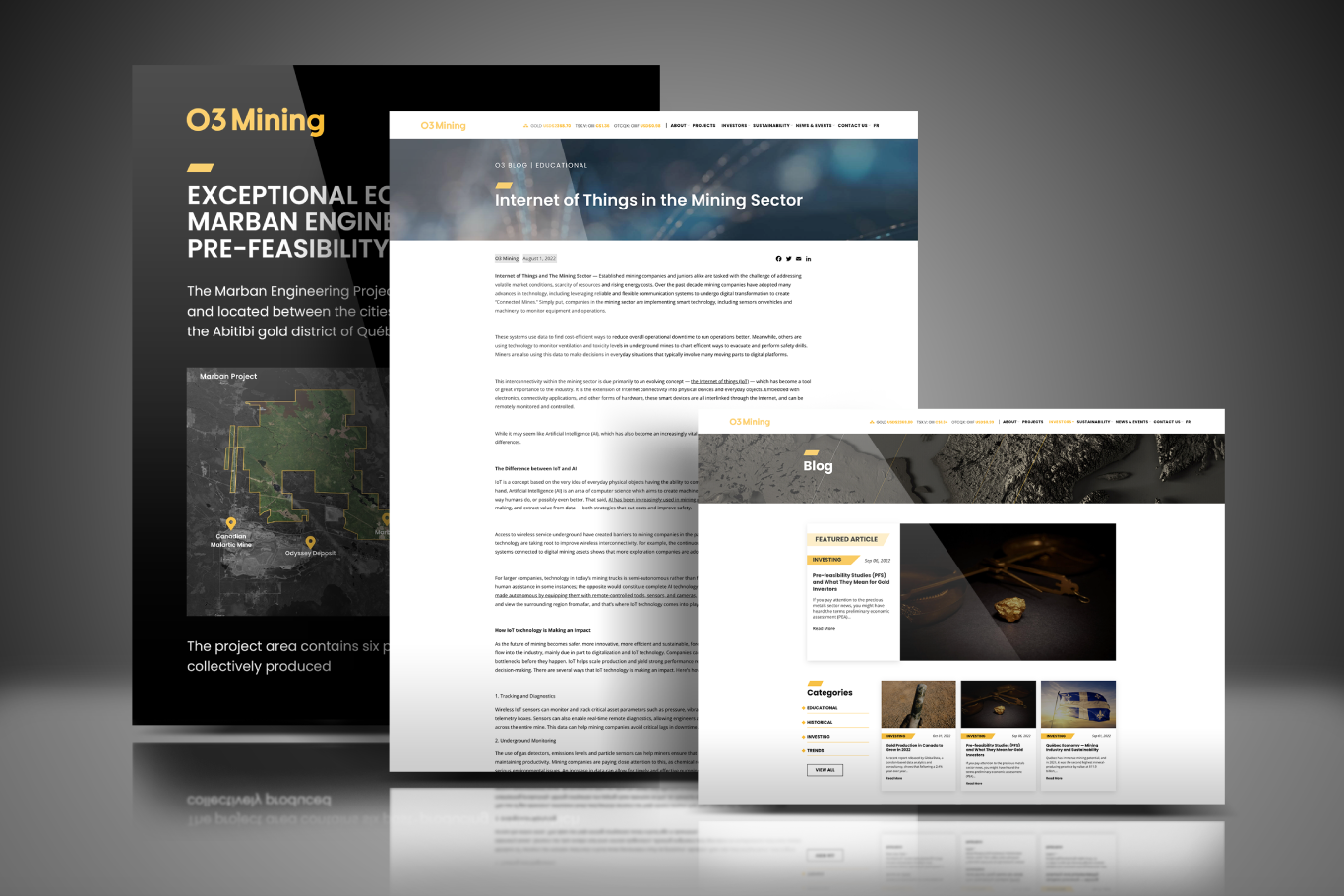 O3 Mining blog page design mockup