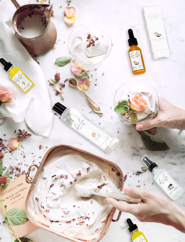 Delia skincare product flatlay